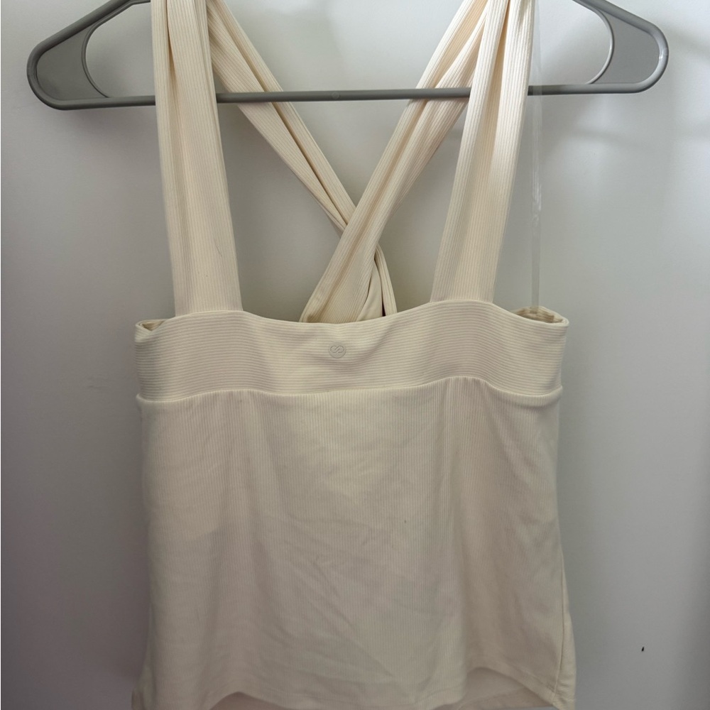 CALIA by Carrie Underwood Cream Ribbed Cross-Back Tank Top